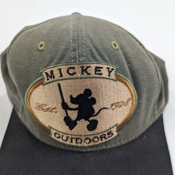 VTG Disney Mickey Outdoors Green Snapback 90's Hat Adult Embroidered Made in USA - Picture 2 of 4